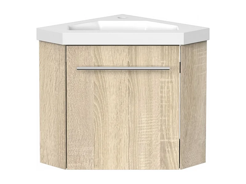 AICA Meuble de coin en pentagone, 39,5x39,5x42cm, avec vasque + une porte, Chêne