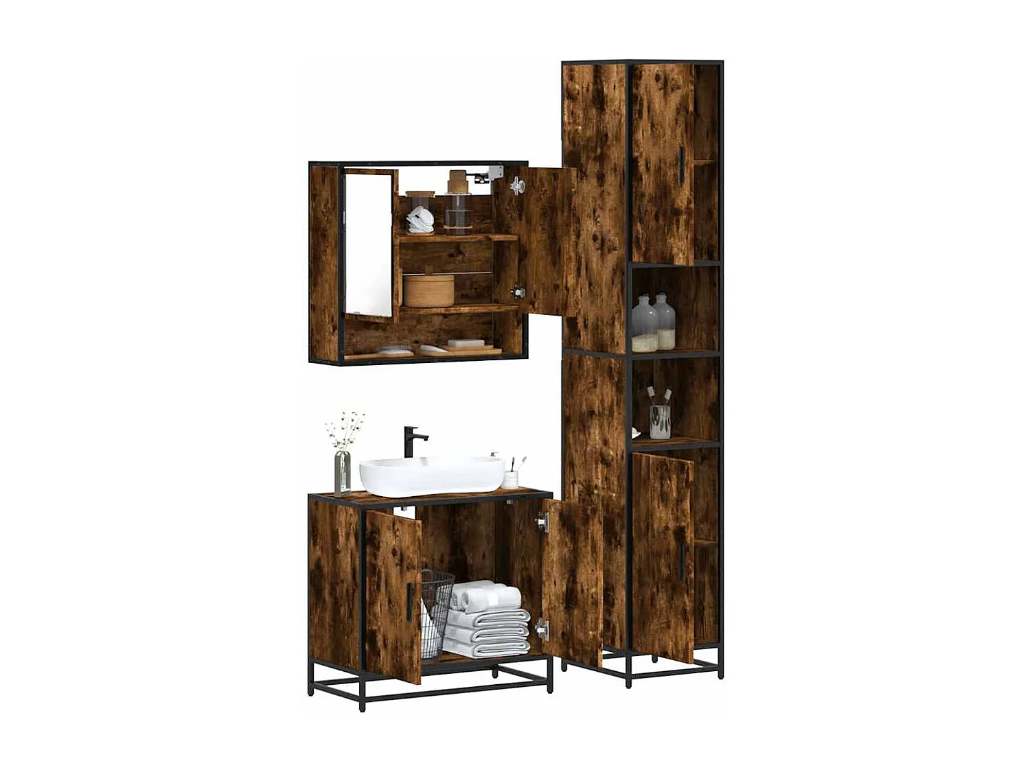 Ensemble de meubles de salle de bain 3 pcs Chêne fumé