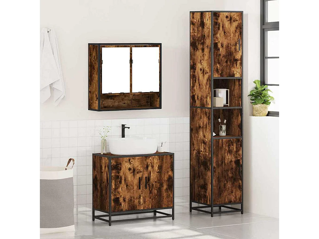 Ensemble de meubles de salle de bain 3 pcs Chêne fumé