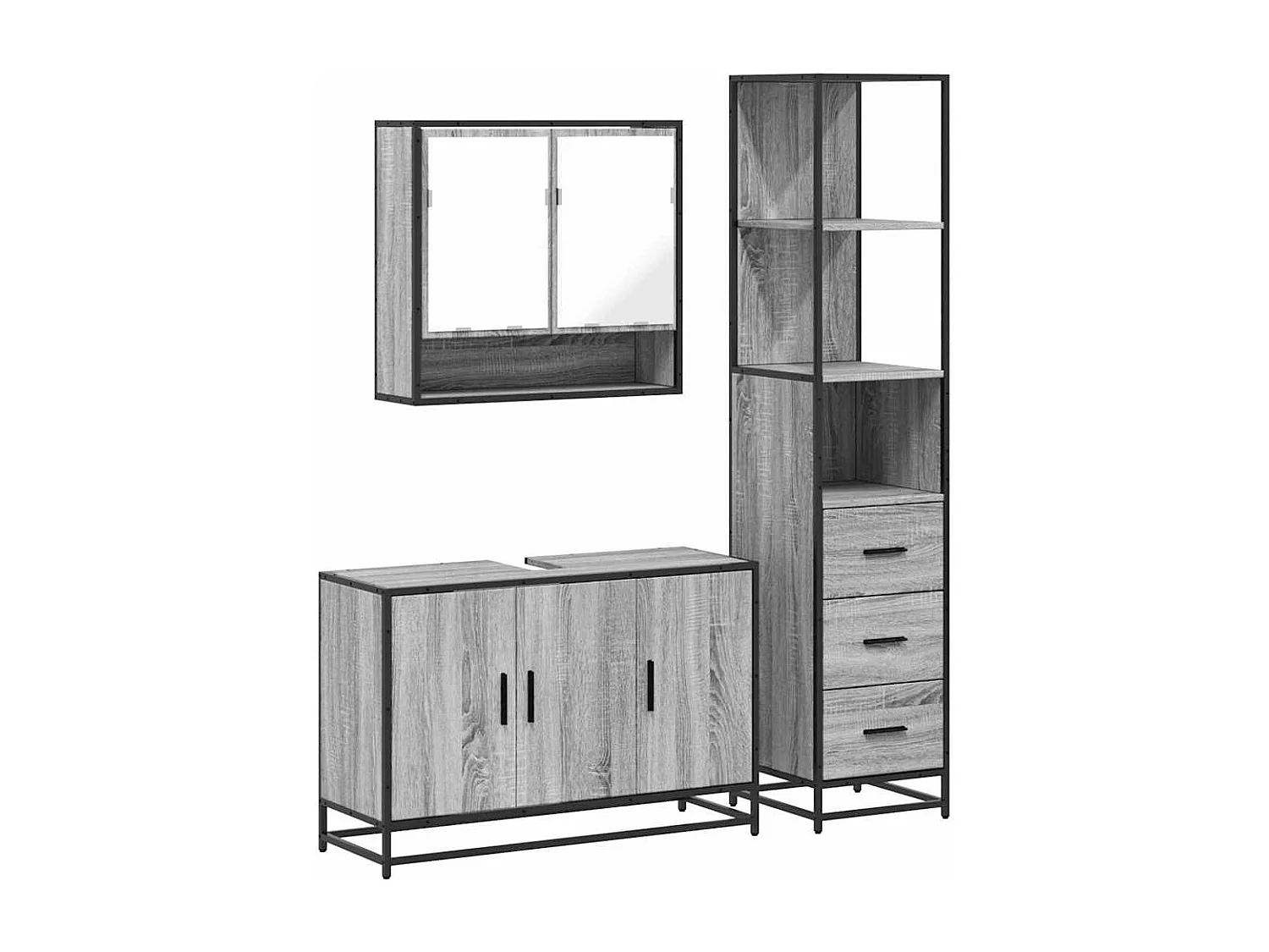 Ensemble de meubles de salle de bain 3 pcs Sonoma gris