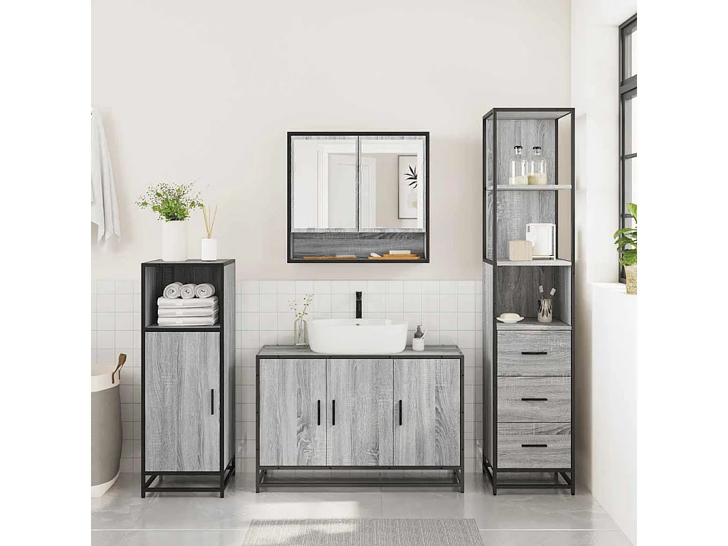 Ensemble de meubles de salle de bain 3 pcs Sonoma gris