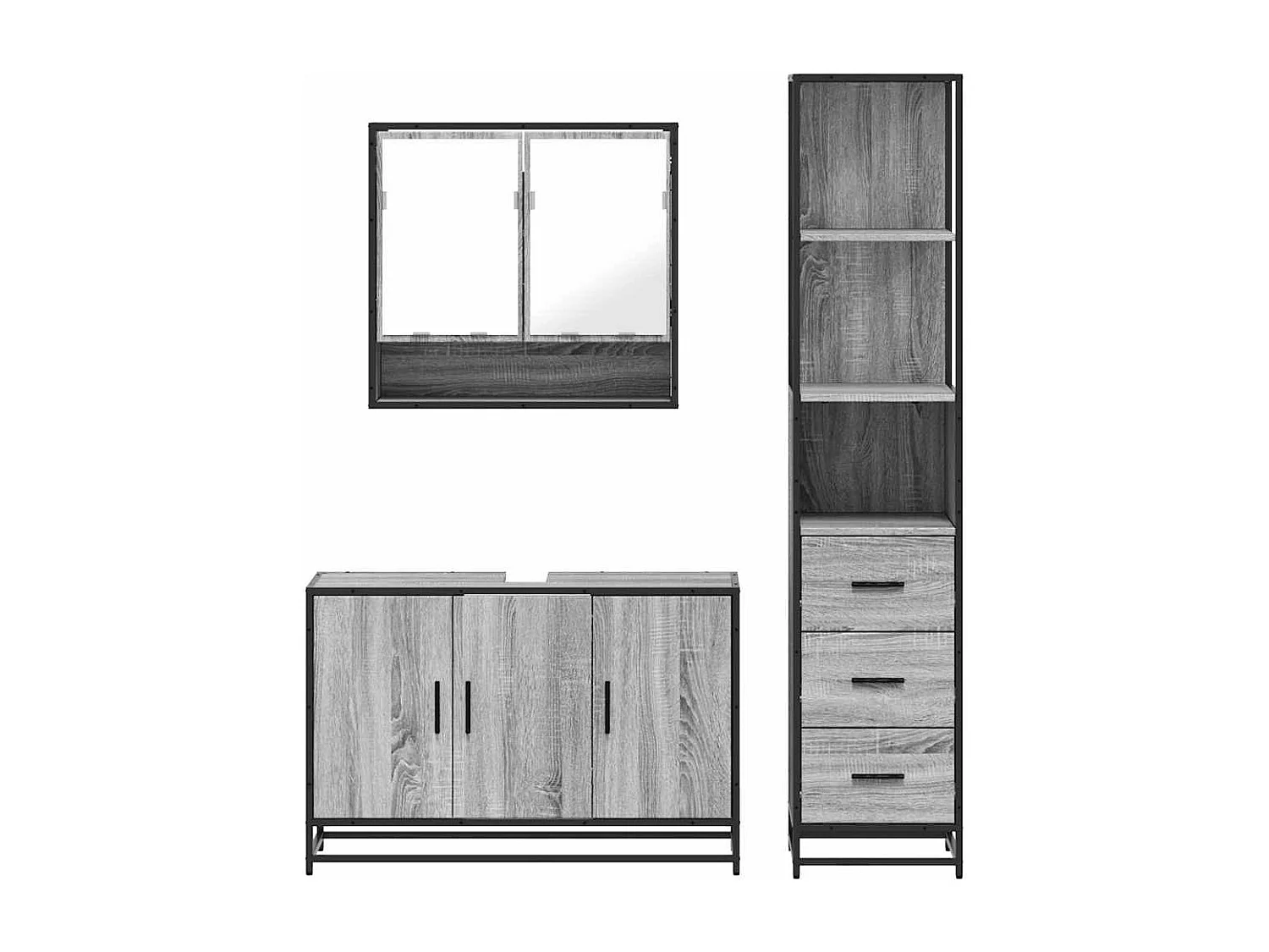 Ensemble de meubles de salle de bain 3 pcs Sonoma gris