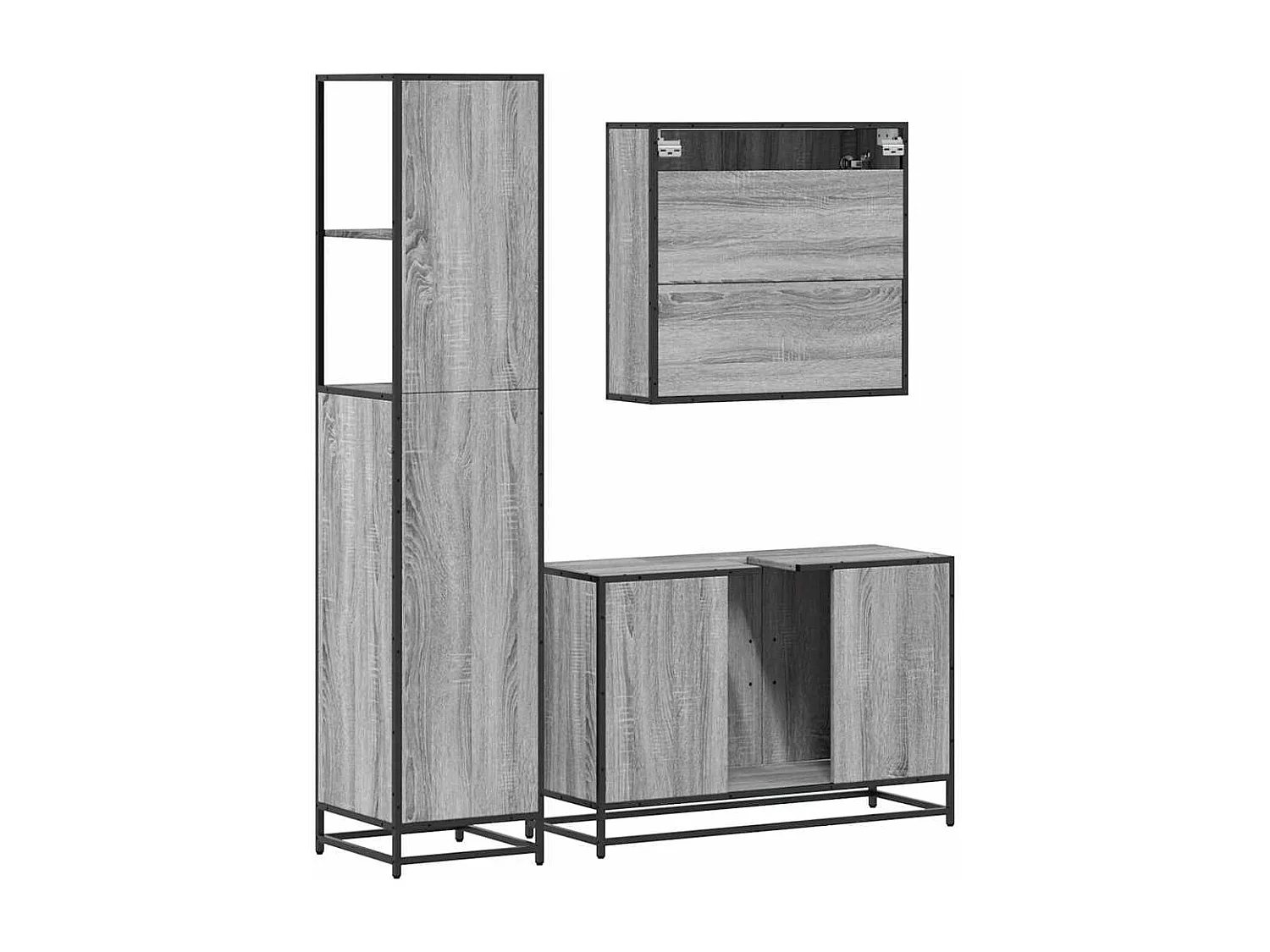 Ensemble de meubles de salle de bain 3 pcs Sonoma gris