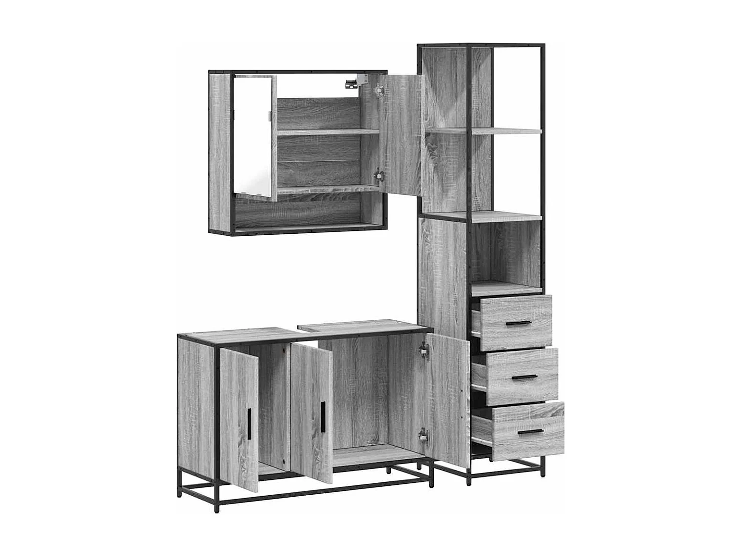 Ensemble de meubles de salle de bain 3 pcs Sonoma gris