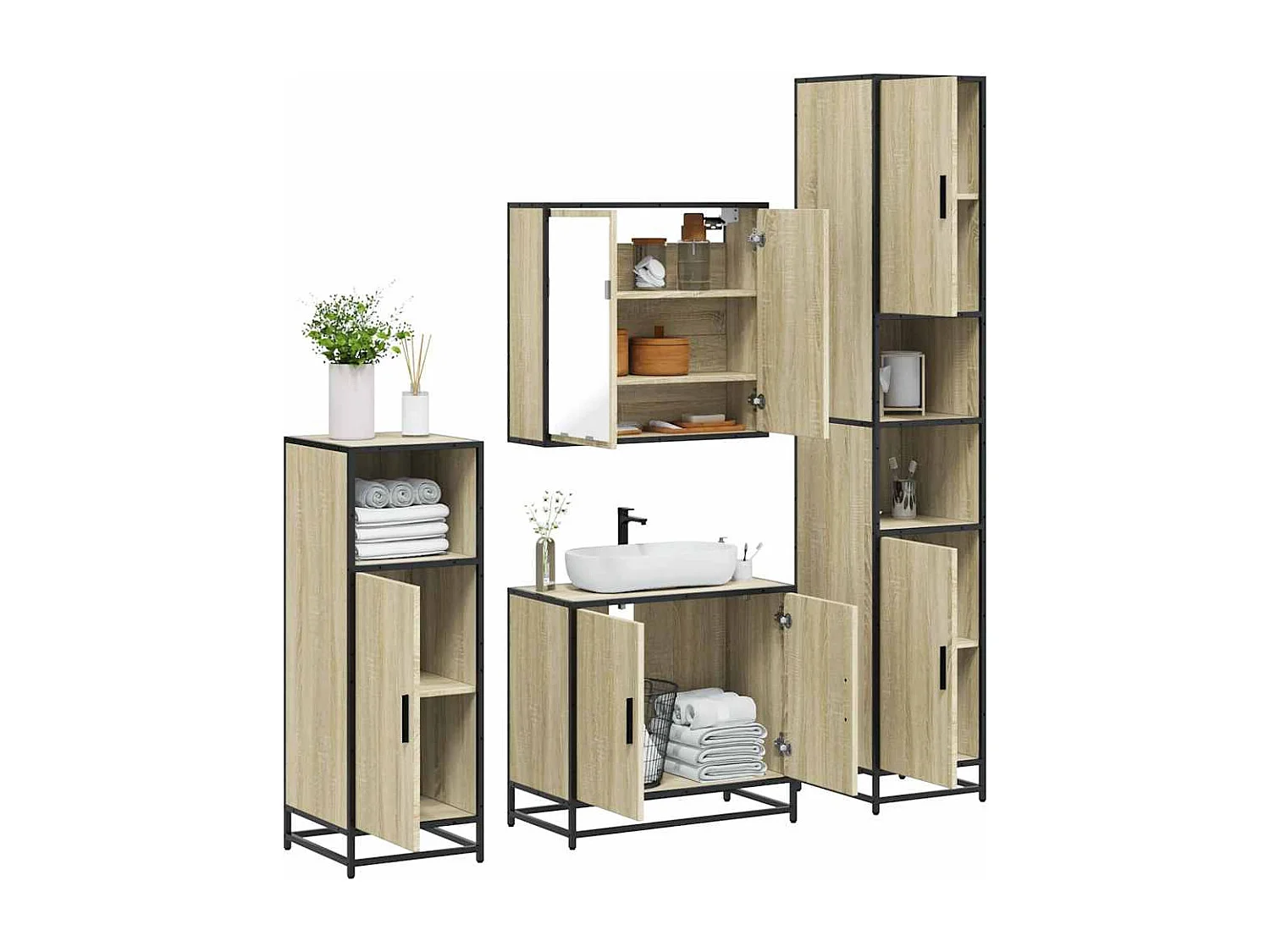 Ensemble de meubles de salle de bain 4 pcs chêne sonoma