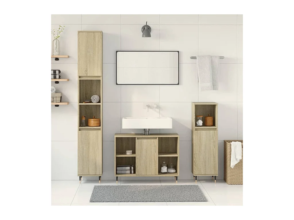 Conjunto de muebles de baño de 3 piezas roble sonoma