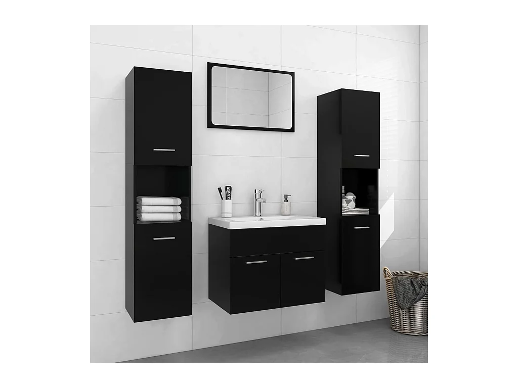 Zwarte spaanplaat badkamermeubelset