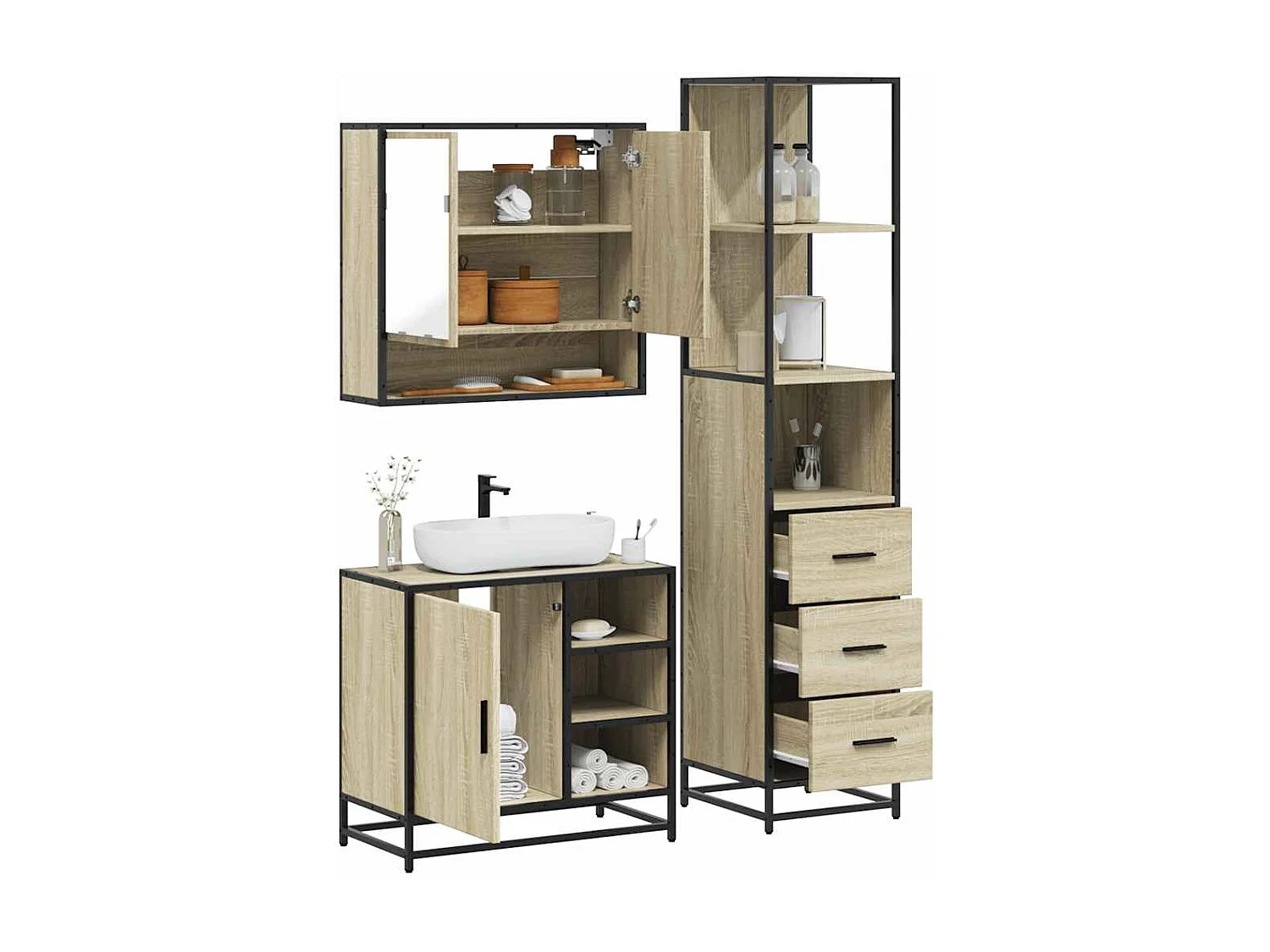 Ensemble de meubles de salle de bain 3 pcs chêne sonoma