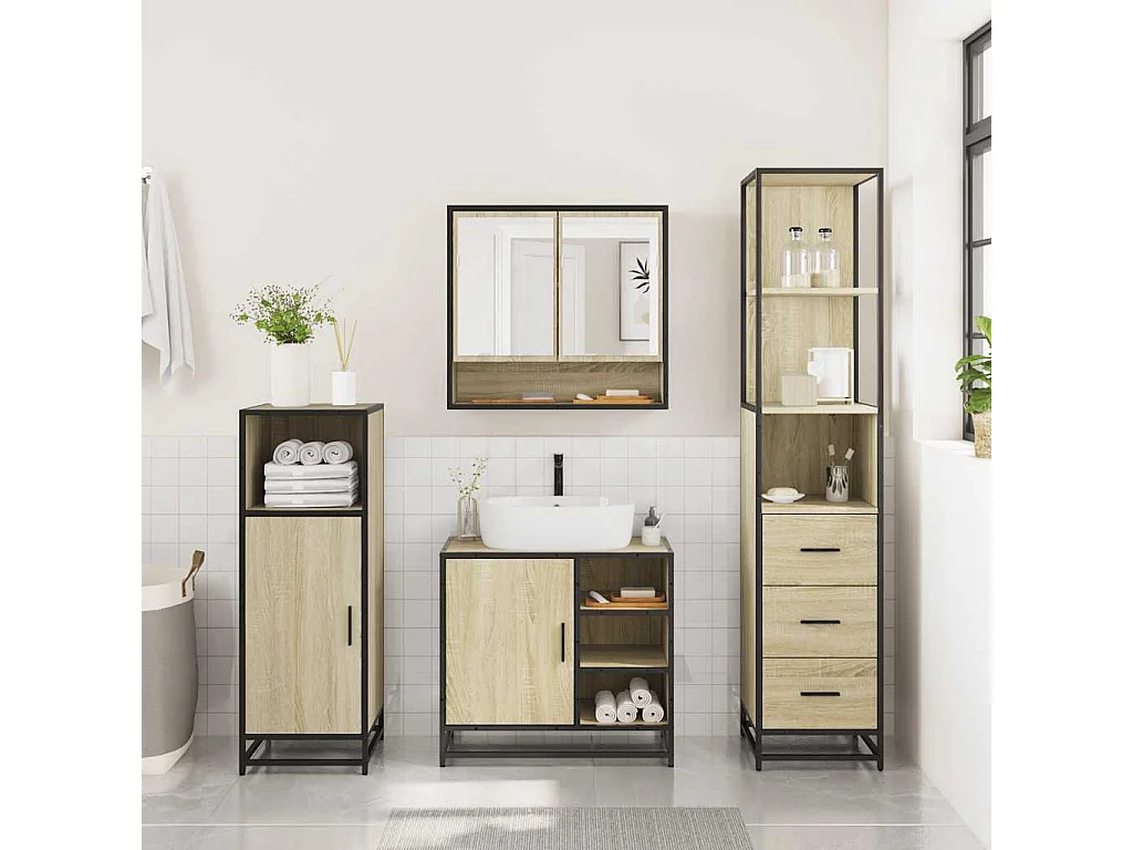 Ensemble de meubles de salle de bain 3 pcs chêne sonoma