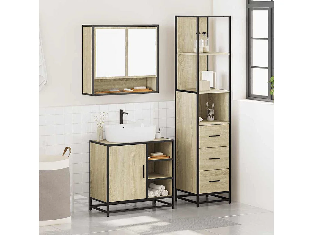Ensemble de meubles de salle de bain 3 pcs chêne sonoma