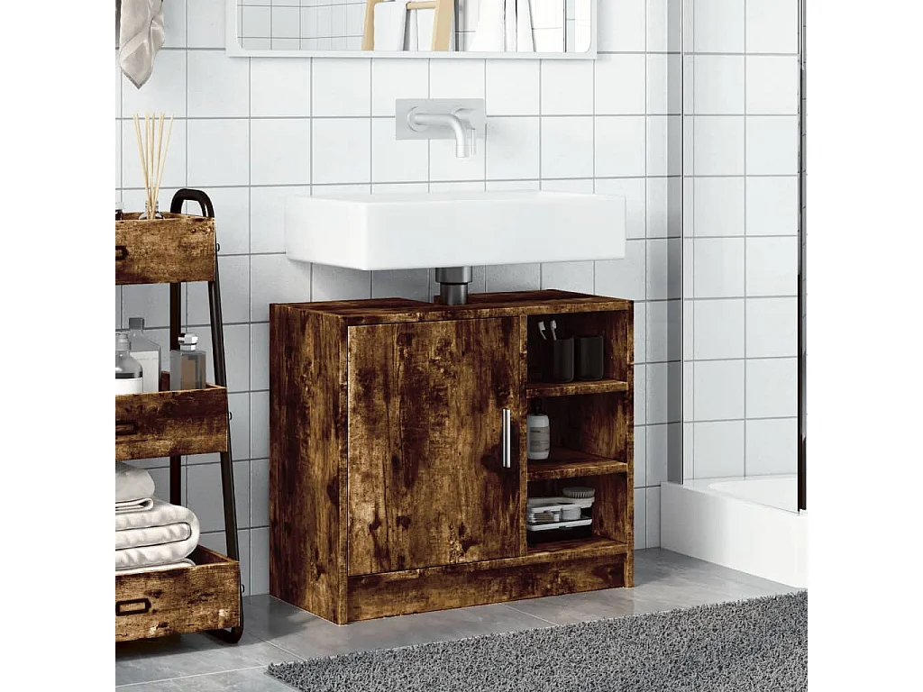 Mueble lavabo roble ahumado 63x29x55 cm madera de ingeniería
