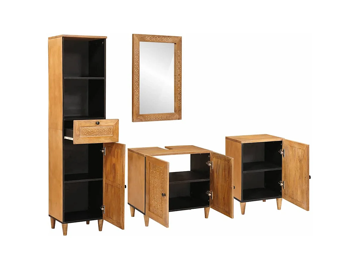 Ensemble de mobilier de salle de bain avec tiroir 4 pcs Marron