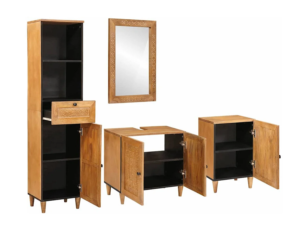 Ensemble de mobilier de salle de bain avec tiroir 4 pcs Marron