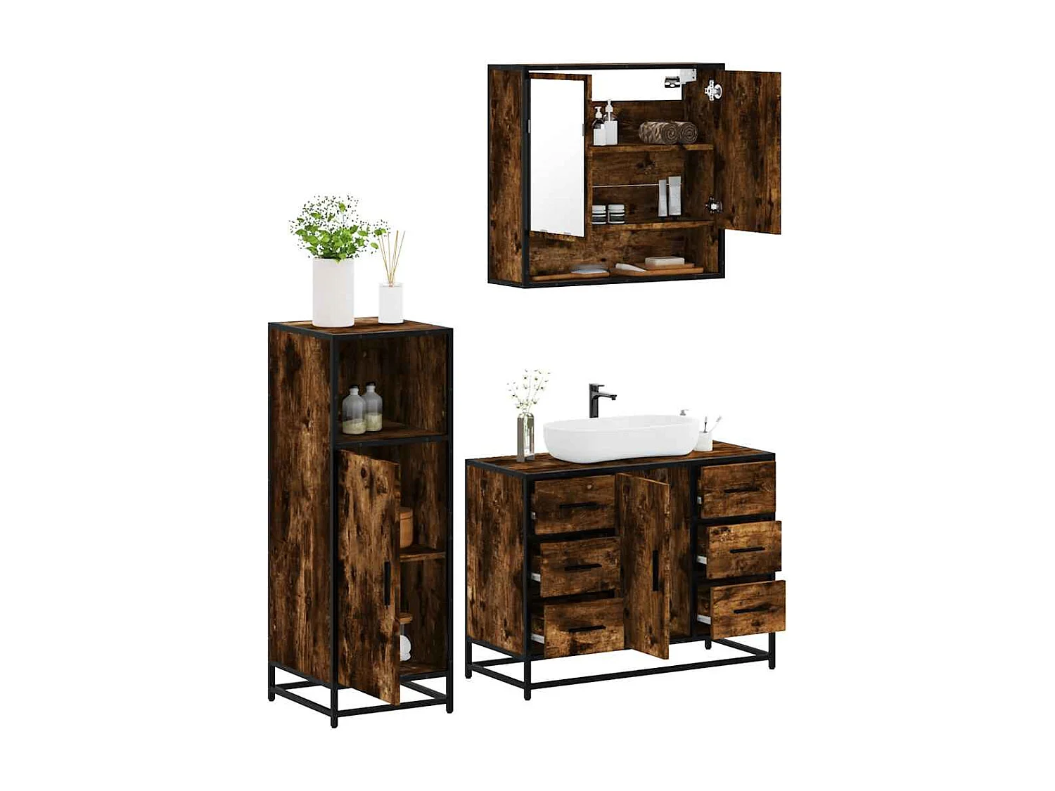 Ensemble de meubles de salle de bain 3 pcs Chêne fumé