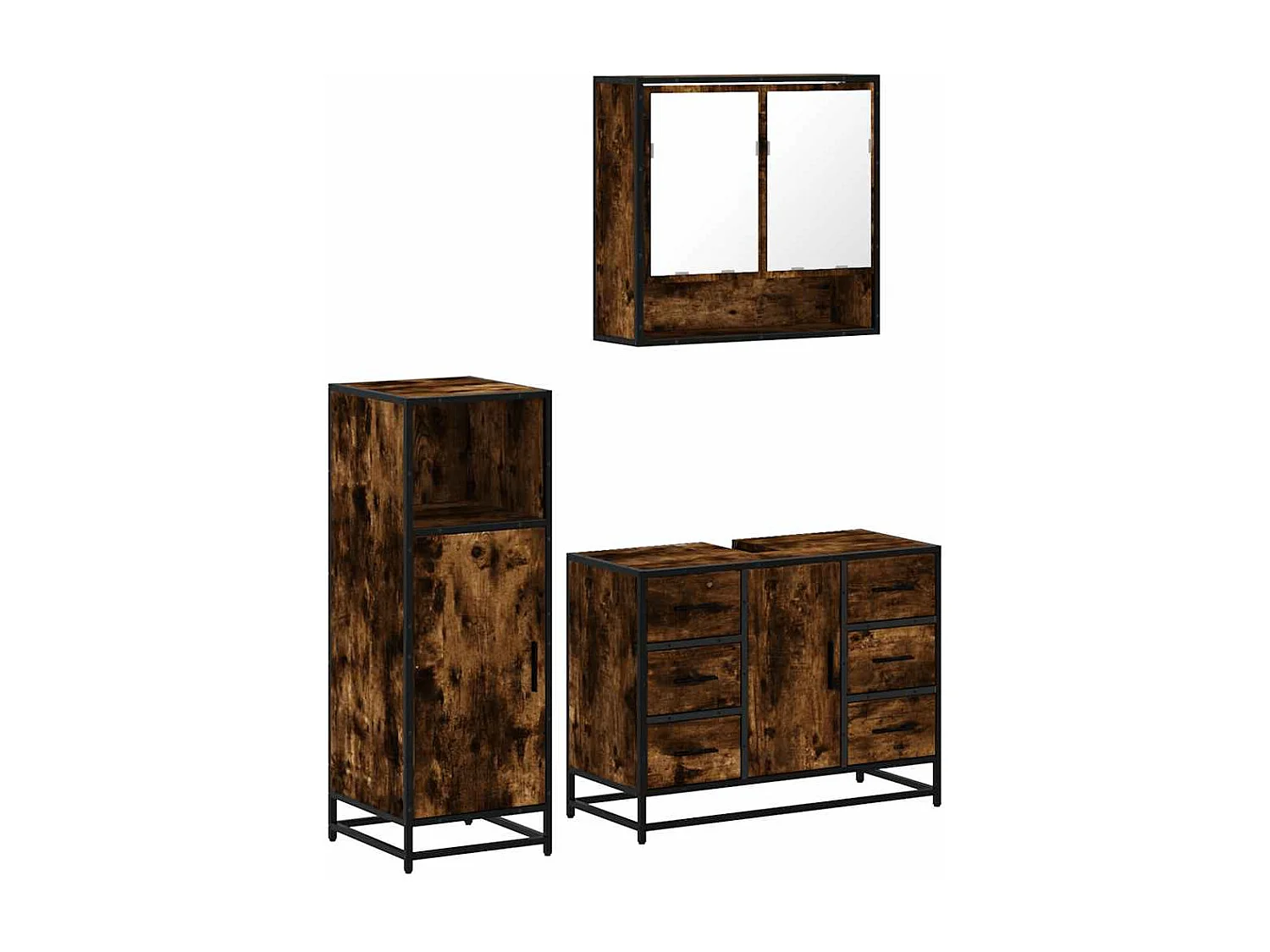 Ensemble de meubles de salle de bain 3 pcs Chêne fumé