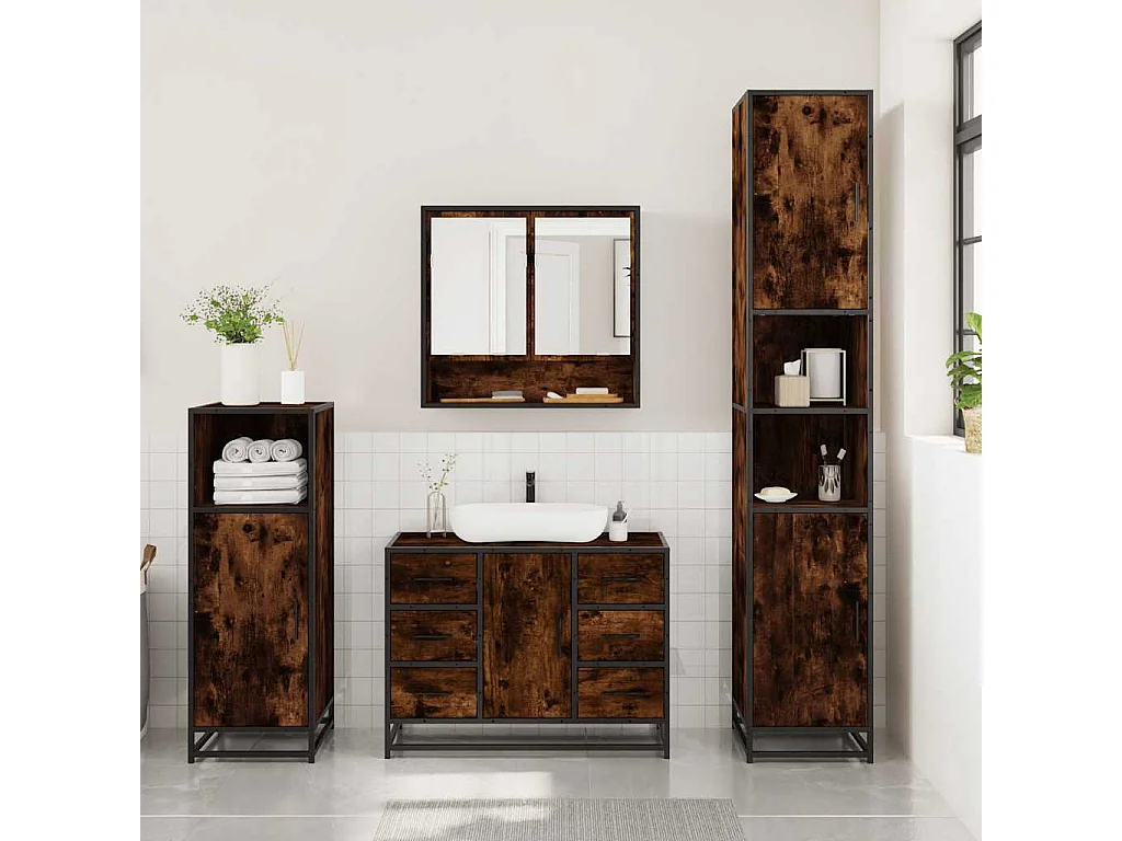 Ensemble de meubles de salle de bain 3 pcs Chêne fumé