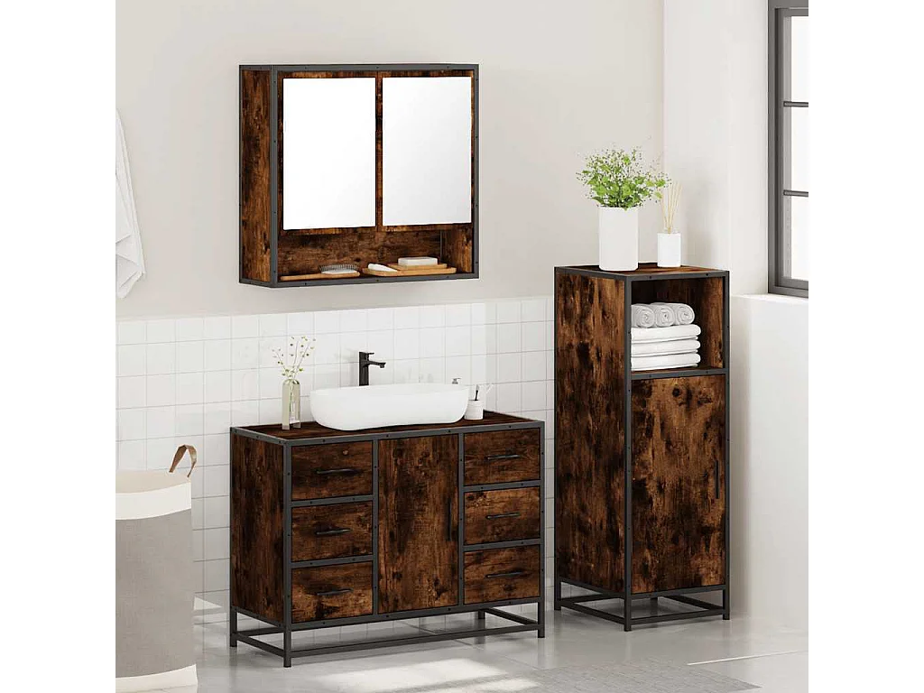 Ensemble de meubles de salle de bain 3 pcs Chêne fumé