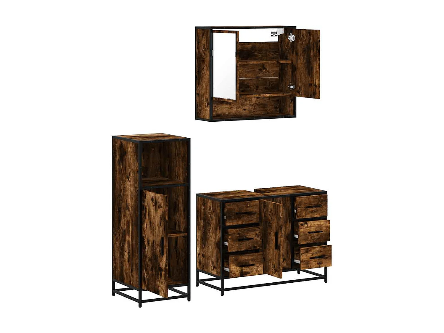 Ensemble de meubles de salle de bain 3 pcs Chêne fumé