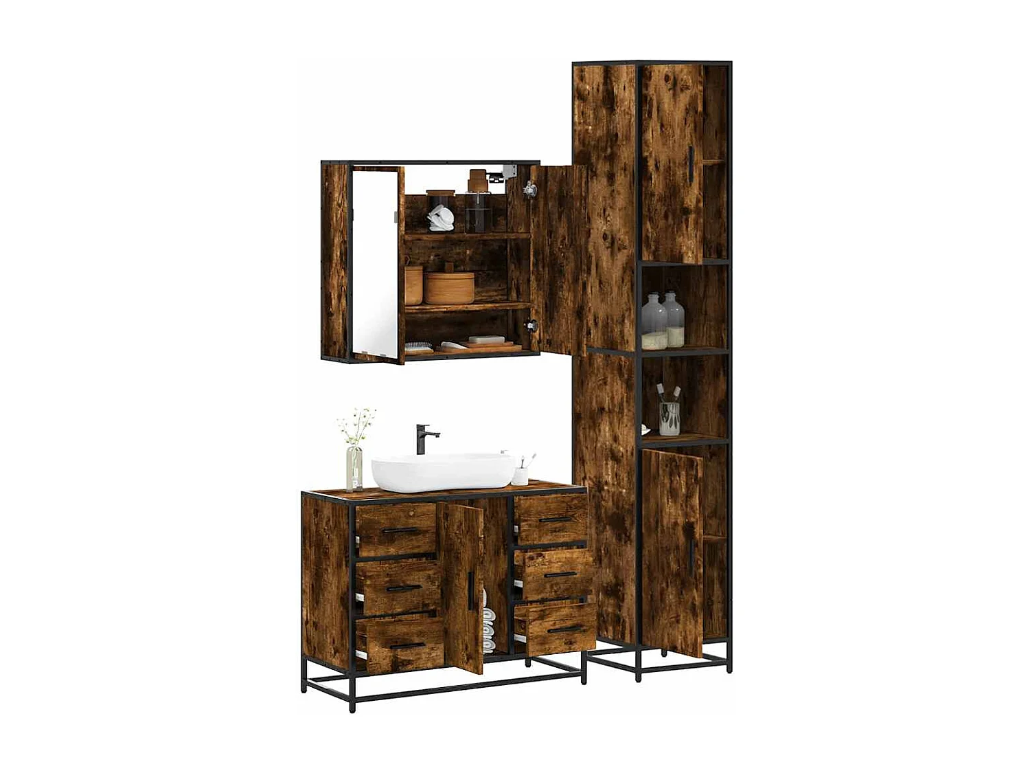 Ensemble de meubles de salle de bain 3 pcs Chêne fumé