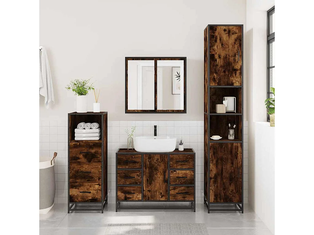 Ensemble de meubles de salle de bain 3 pcs Chêne fumé