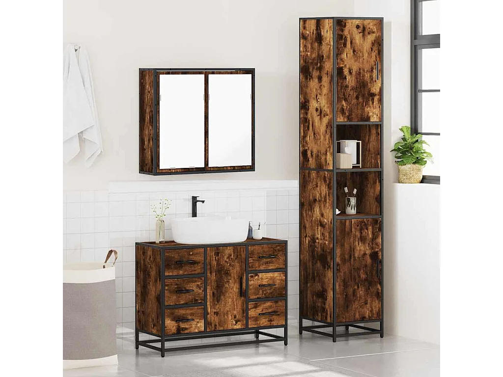 Ensemble de meubles de salle de bain 3 pcs Chêne fumé