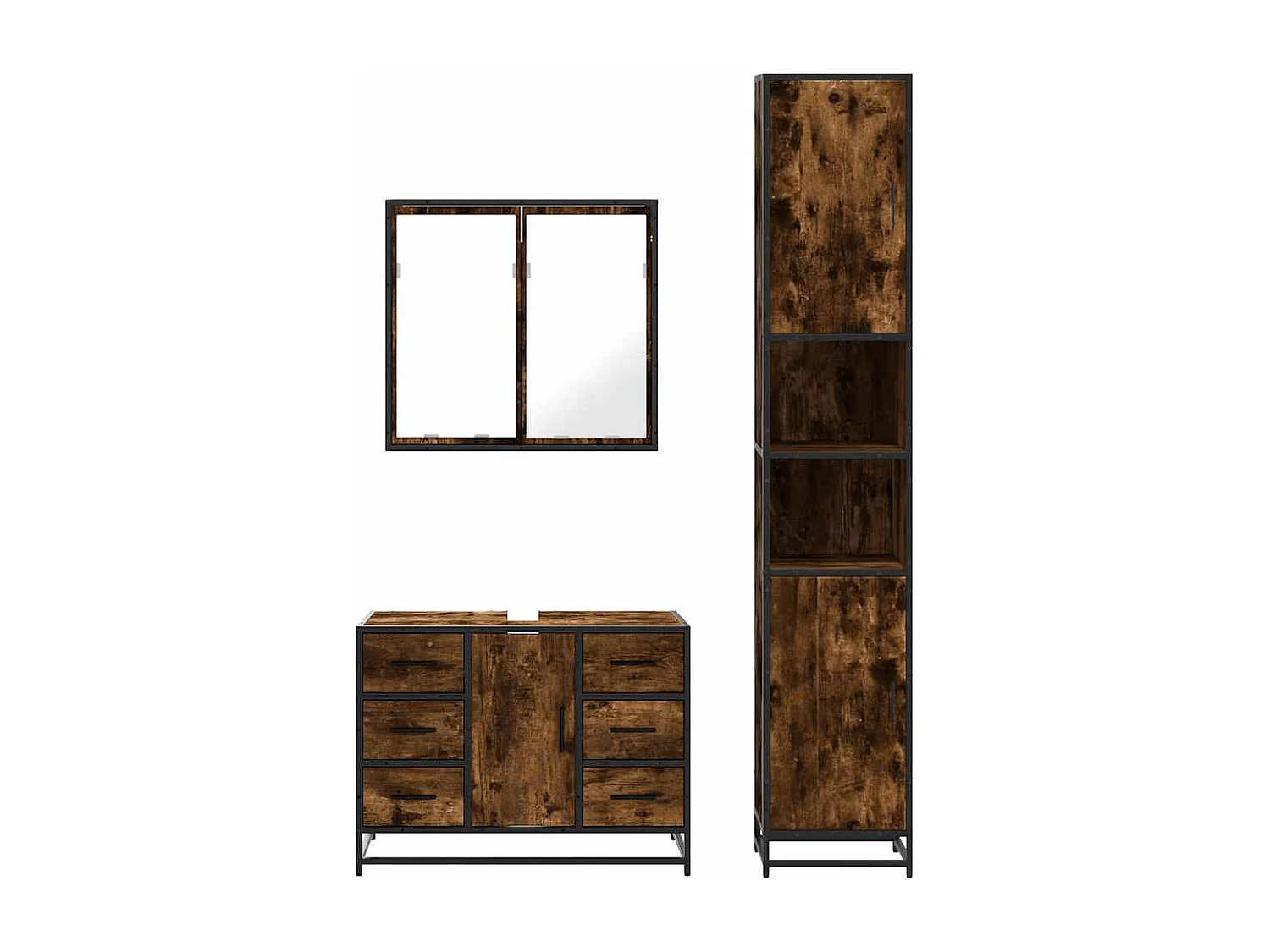 Ensemble de meubles de salle de bain 3 pcs Chêne fumé