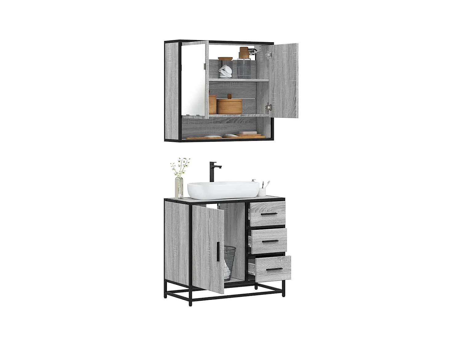 Ensemble de meubles de salle de bain 2 pcs Sonoma gris