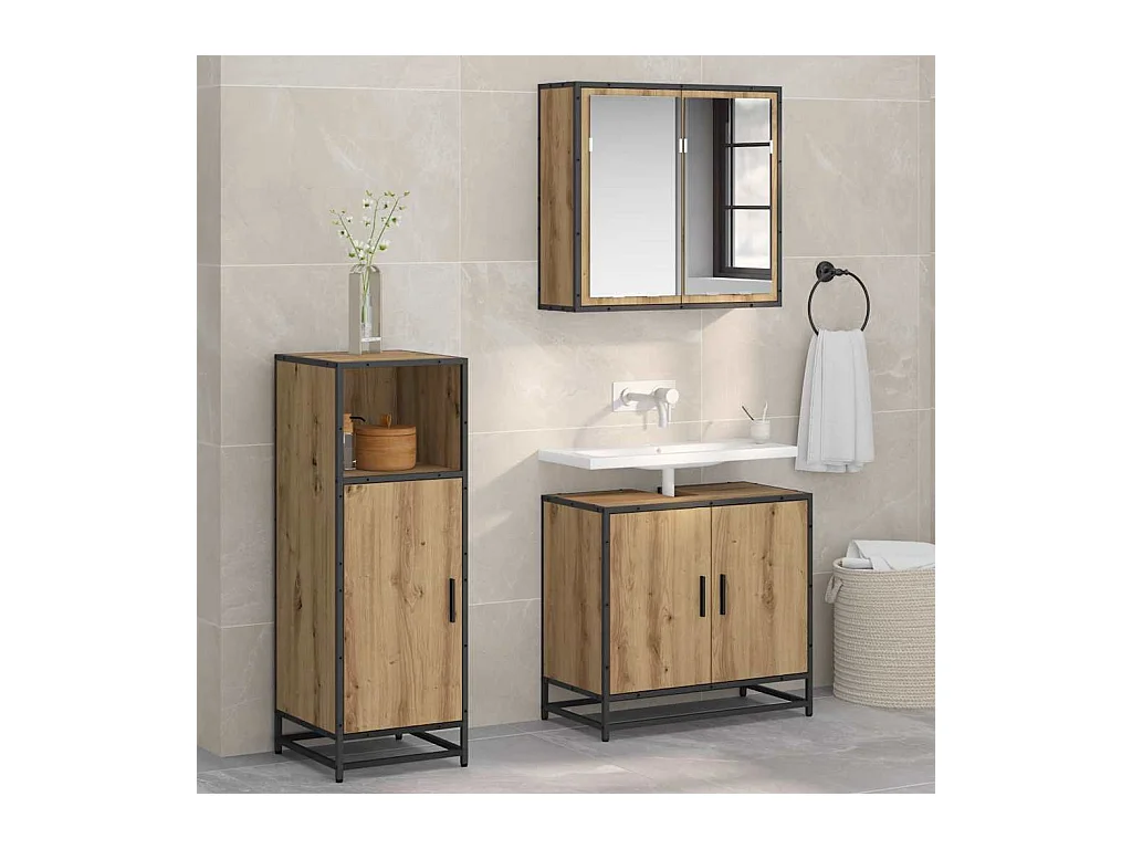 Cabinet de salle de bain chêne artisanal 35 x 37.5 x 100 cm