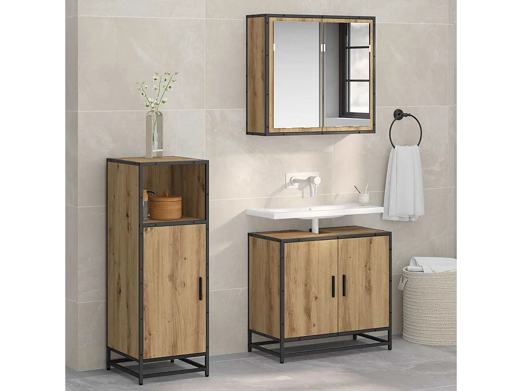 Cabinet de salle de bain chêne artisanal 35 x 37.5 x 100 cm