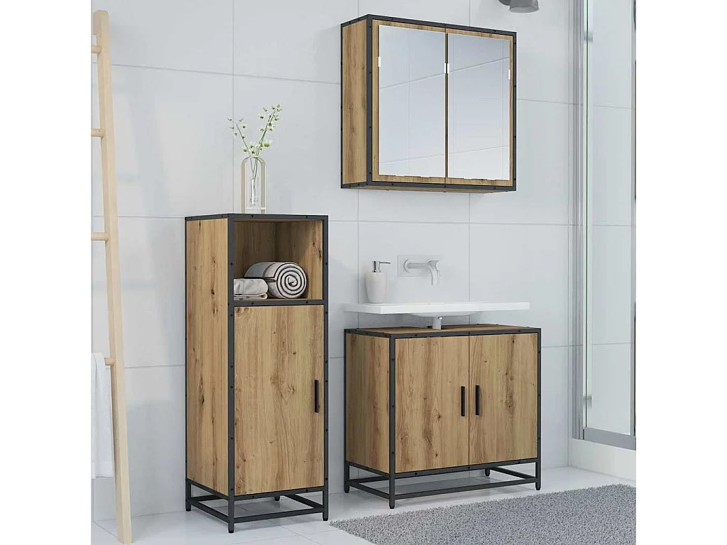 Cabinet de salle de bain chêne artisanal 35 x 37.5 x 100 cm