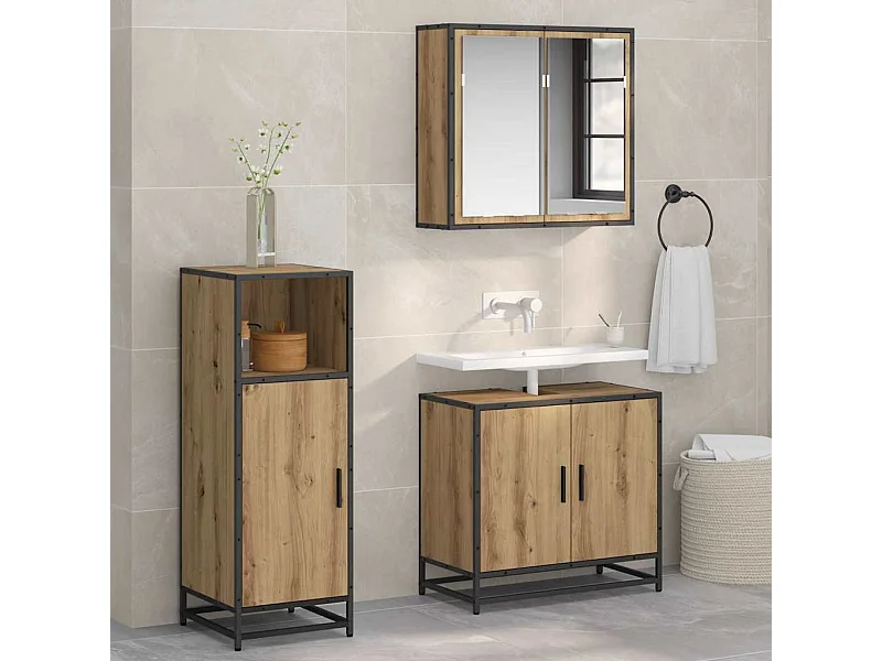 Cabinet de salle de bain chêne artisanal 35 x 37.5 x 100 cm