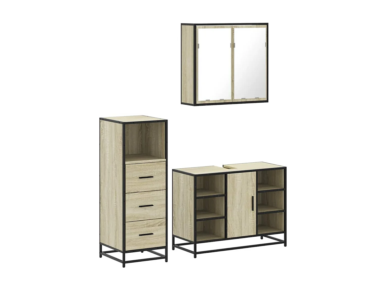 Set di mobili da bagno 3 pezzi in rovere Sonoma