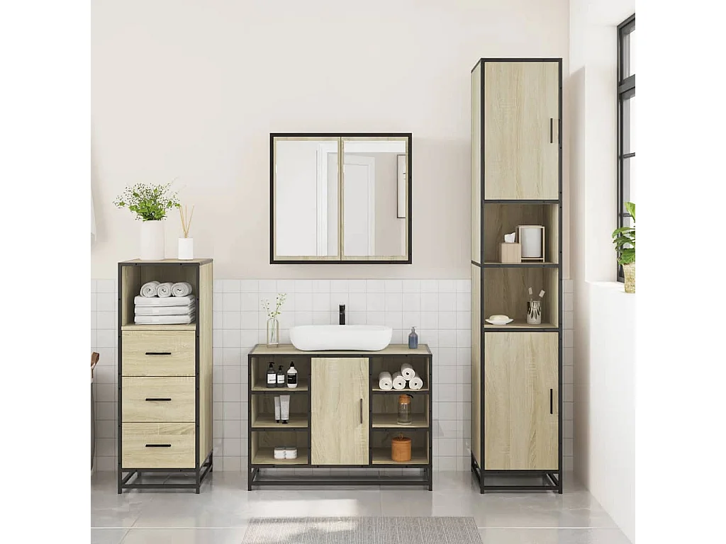 Set di mobili da bagno 3 pezzi in rovere Sonoma