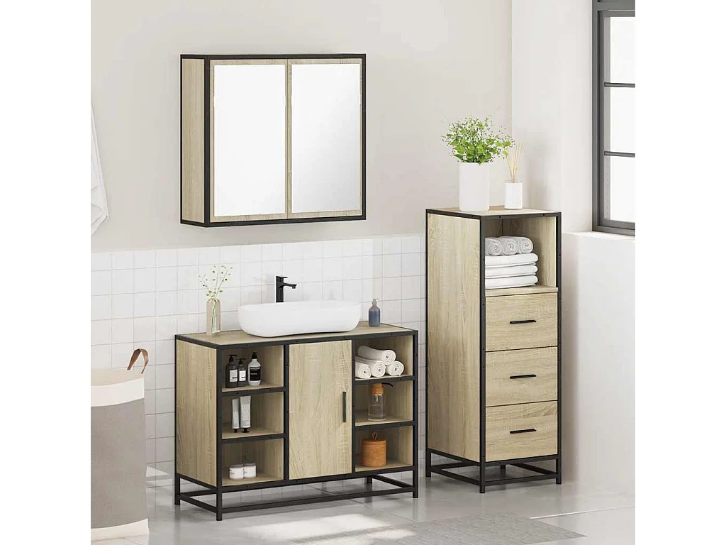 Set di mobili da bagno 3 pezzi in rovere Sonoma