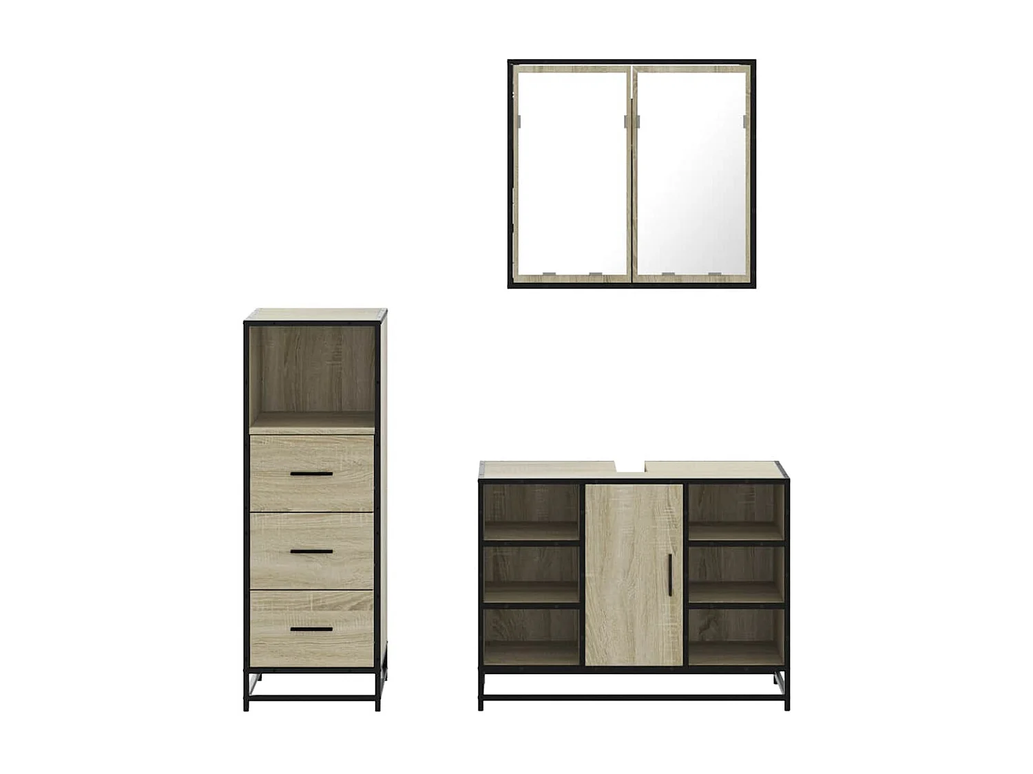 Set di mobili da bagno 3 pezzi in rovere Sonoma