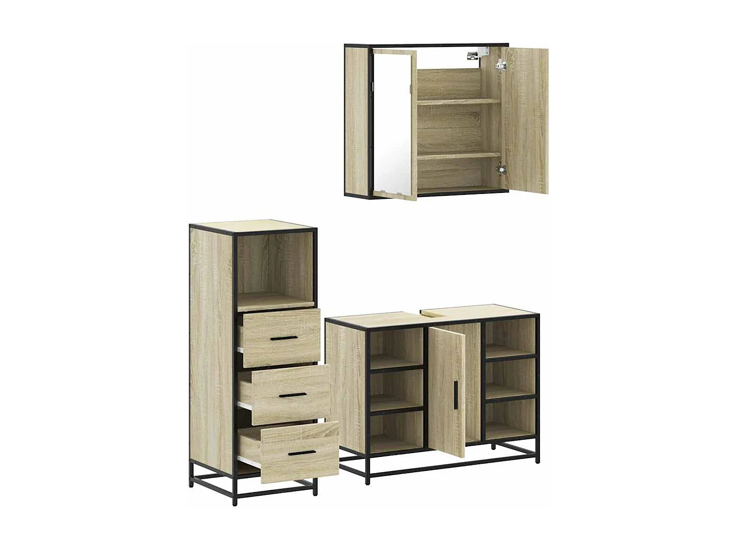 Set di mobili da bagno 3 pezzi in rovere Sonoma