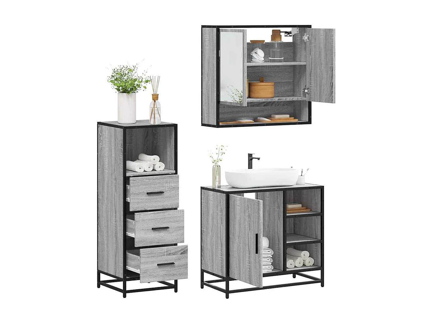 Set di mobili da bagno Sonoma Grey da 3 pezzi