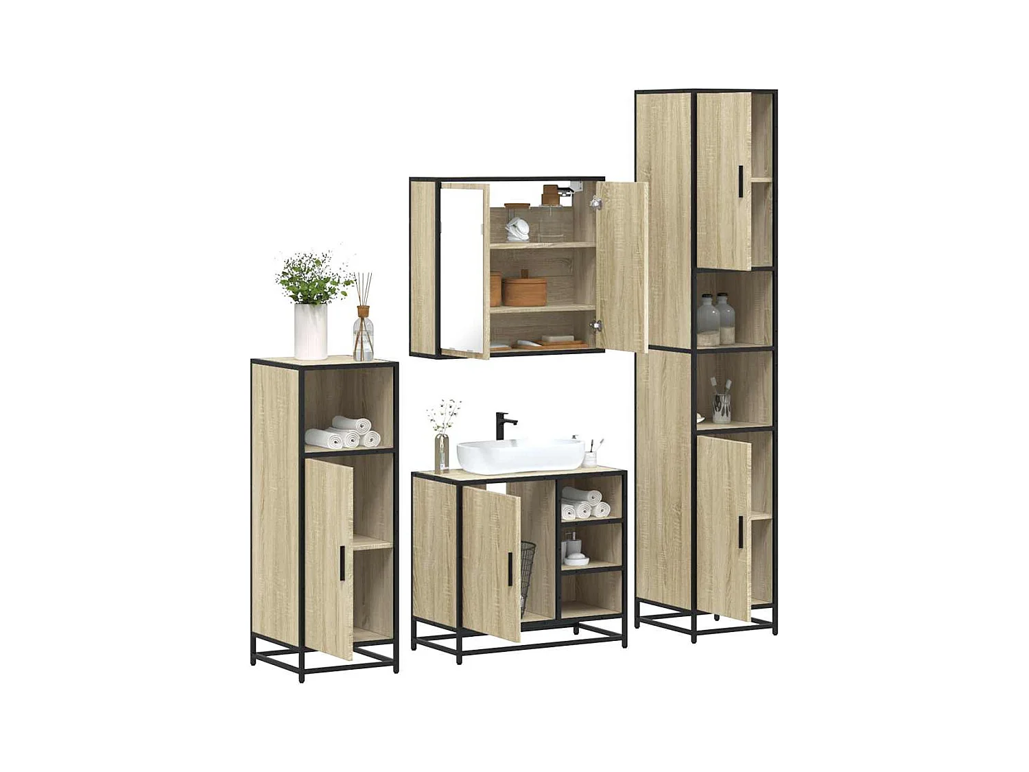 Set di mobili da bagno 4 pezzi in rovere Sonoma