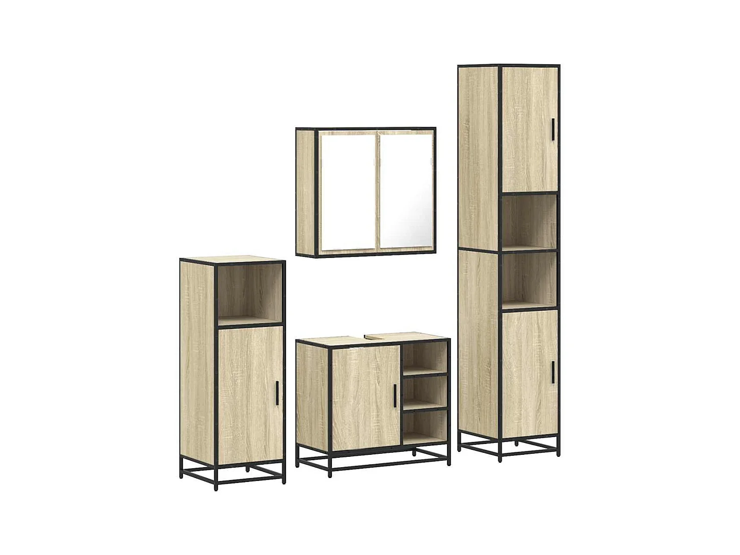 Set di mobili da bagno 4 pezzi in rovere Sonoma