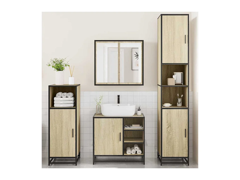 Set di mobili da bagno 4 pezzi in rovere Sonoma