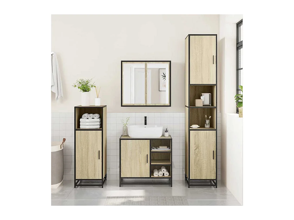 Set di mobili da bagno 4 pezzi in rovere Sonoma