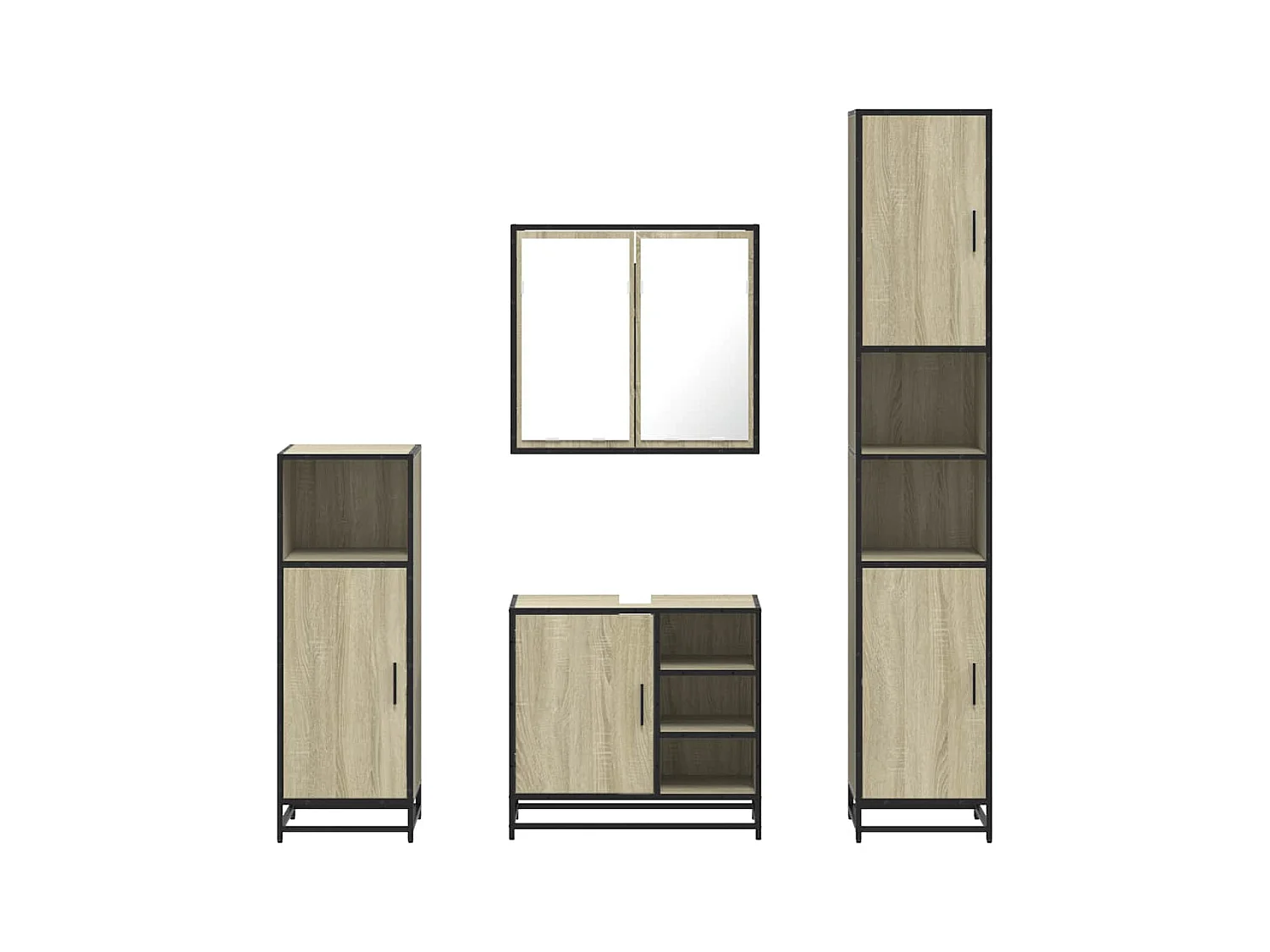 Set di mobili da bagno 4 pezzi in rovere Sonoma