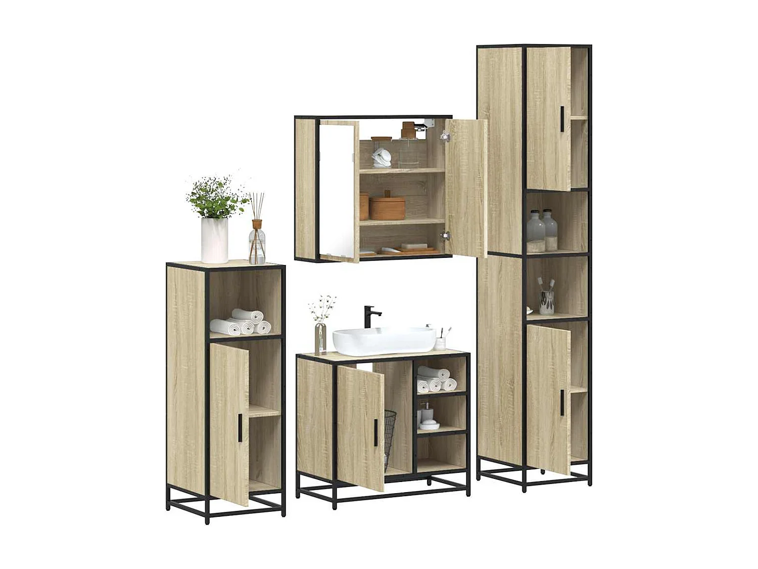 Ensemble de meubles de salle de bain 4 pcs chêne sonoma