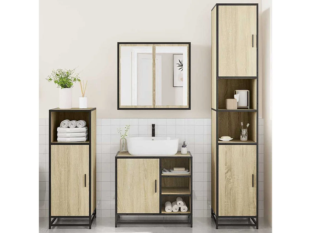 Ensemble de meubles de salle de bain 4 pcs chêne sonoma
