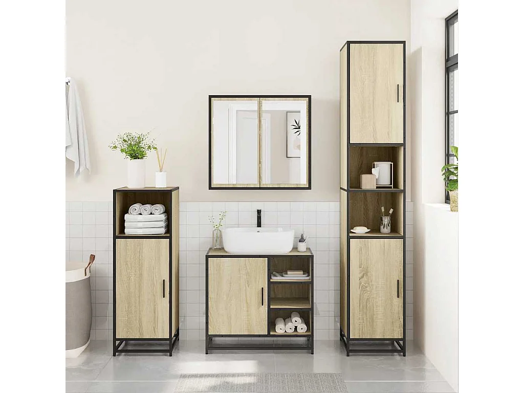 Ensemble de meubles de salle de bain 4 pcs chêne sonoma
