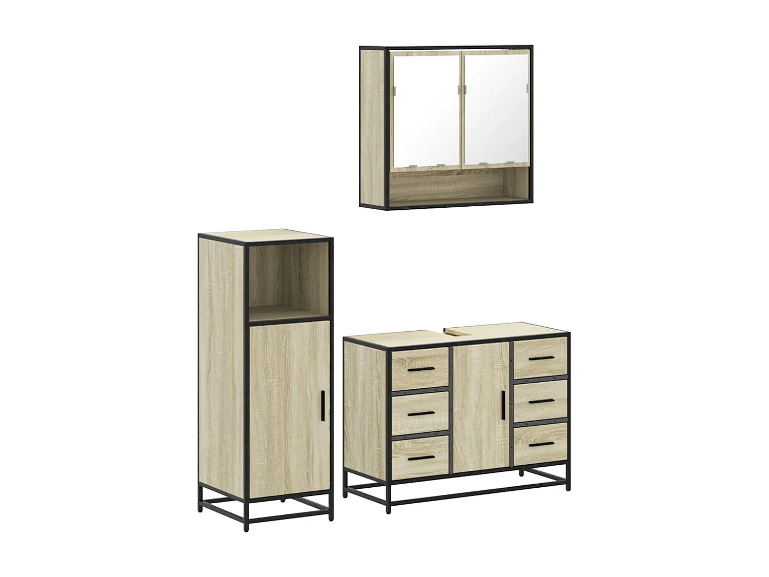 Set di mobili da bagno 3 pezzi in rovere Sonoma