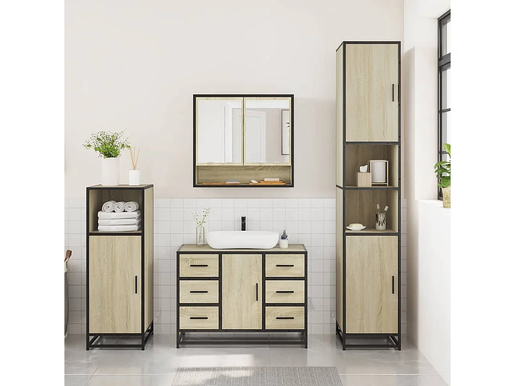 Set di mobili da bagno 3 pezzi in rovere Sonoma