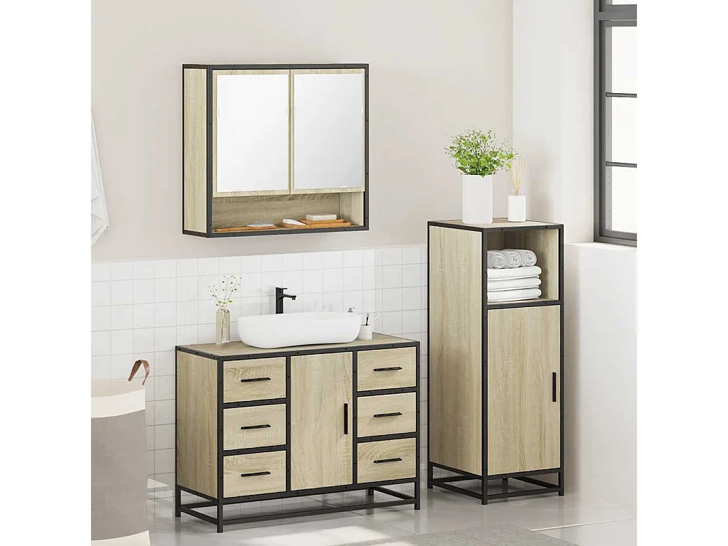 Set di mobili da bagno 3 pezzi in rovere Sonoma