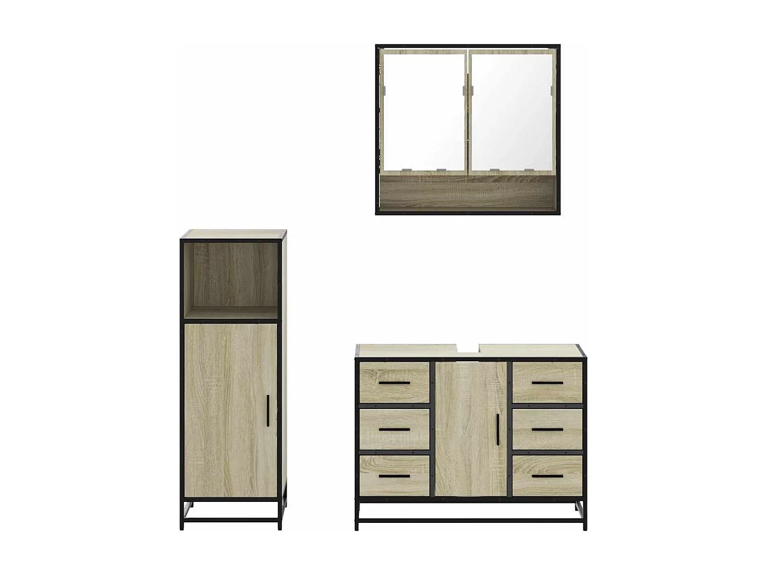 Set di mobili da bagno 3 pezzi in rovere Sonoma