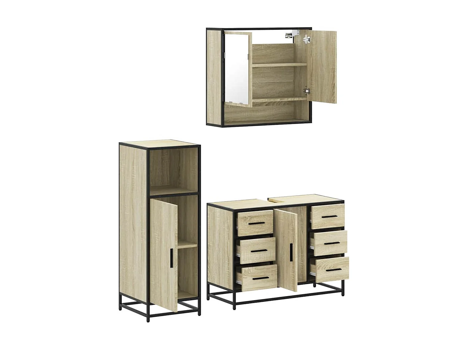 Set di mobili da bagno 3 pezzi in rovere Sonoma